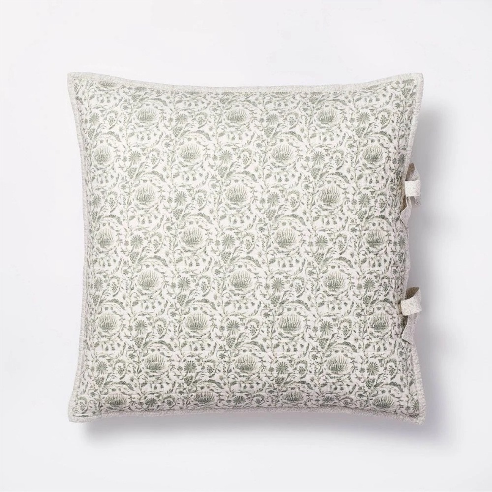 Studio McGee Euro Decorative Border Cotton Slub Print Sham Teal/Green Th…